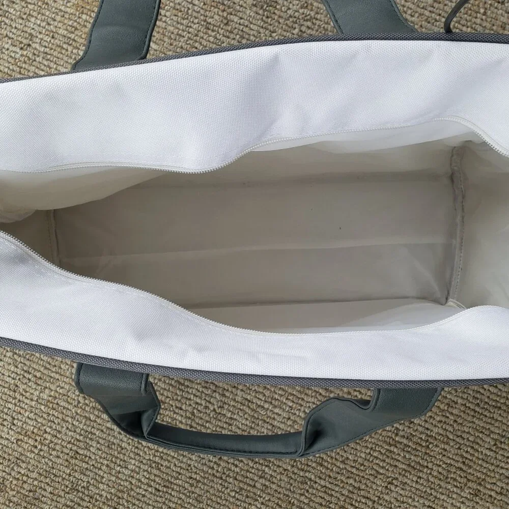 LACOSTE PARFUM L12-12 WHITE GRAY SPORT DUFFEL GYM WEEKEND LARGE BAG